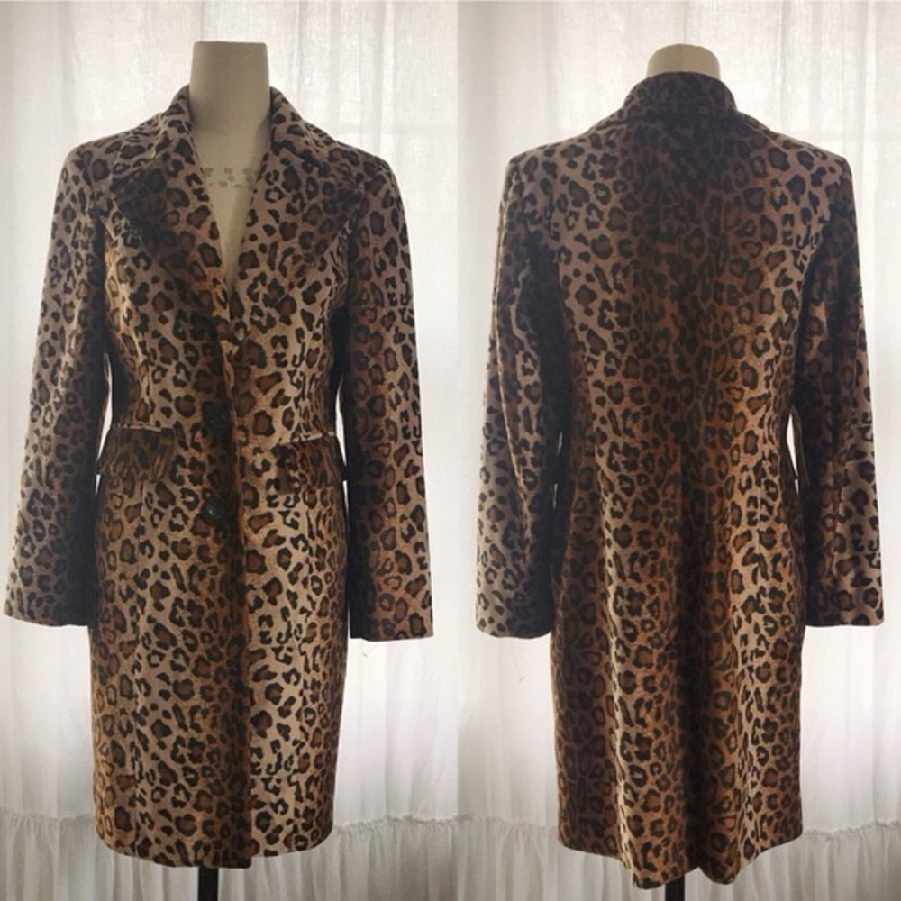 SALE - Womens Leopard INC Brown Long Fur Teddy Animal Print Jacket - Picture 2 of 6